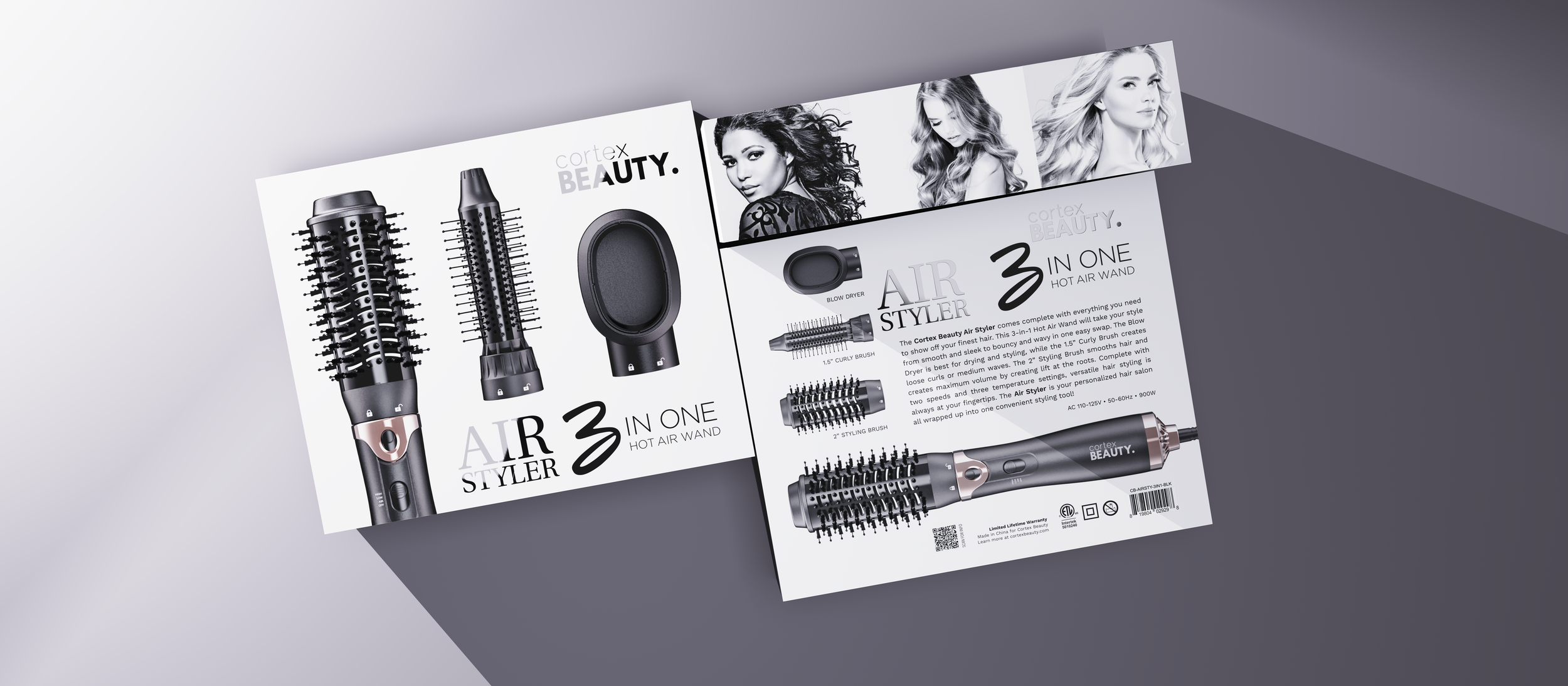 Cortex Beauty "Air Styler" 3-in-1 Hot Air Wand Package Design