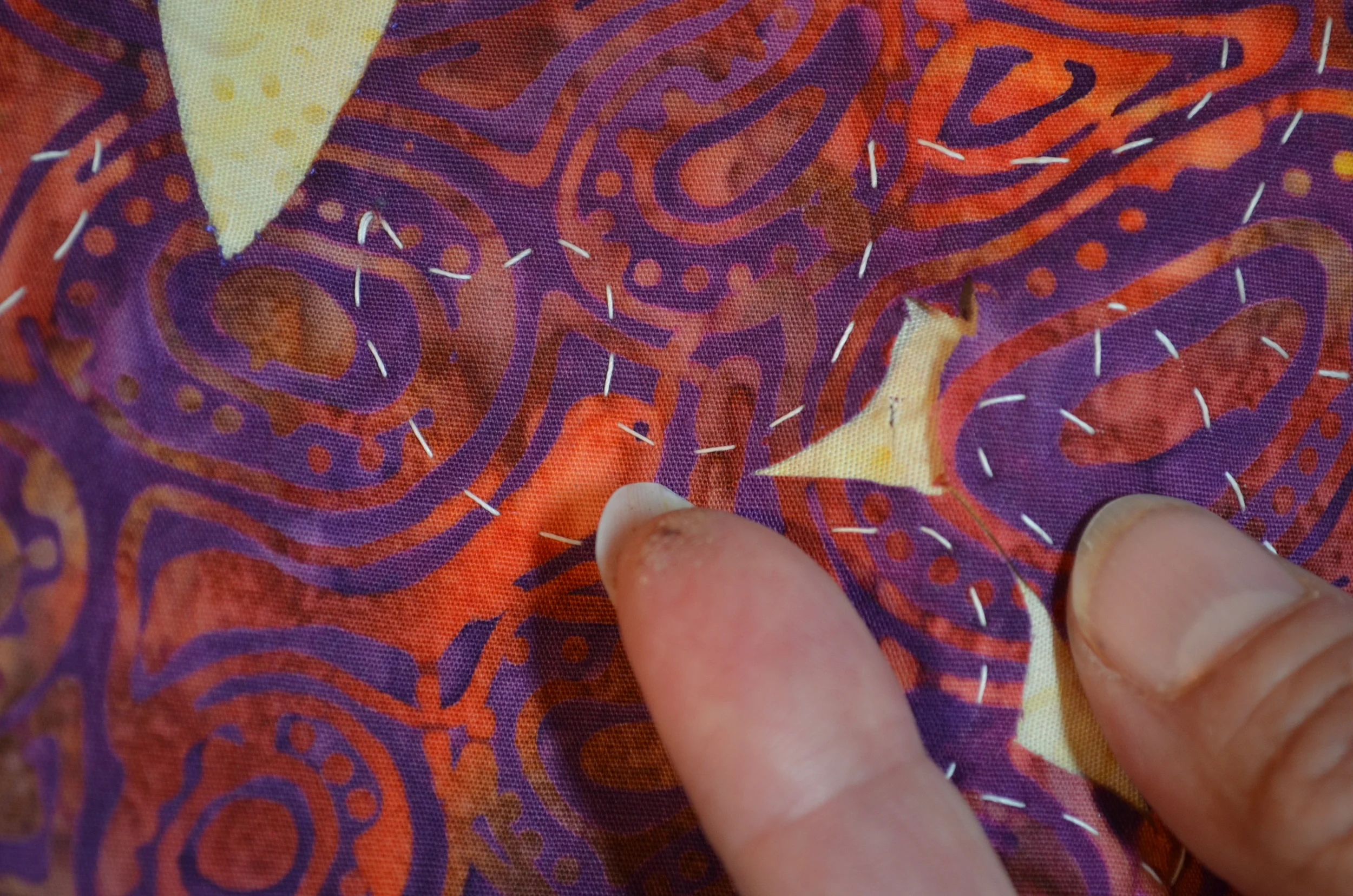 OOPS! I snipped my background fabric when trimming the top.