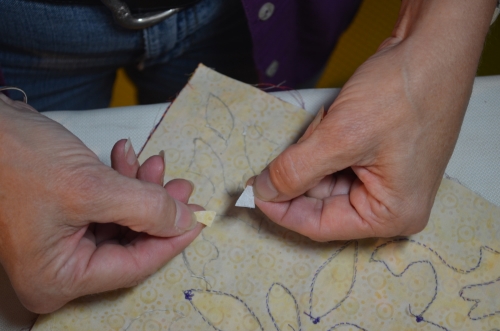 8. peel paper off your fabric band-aid.
