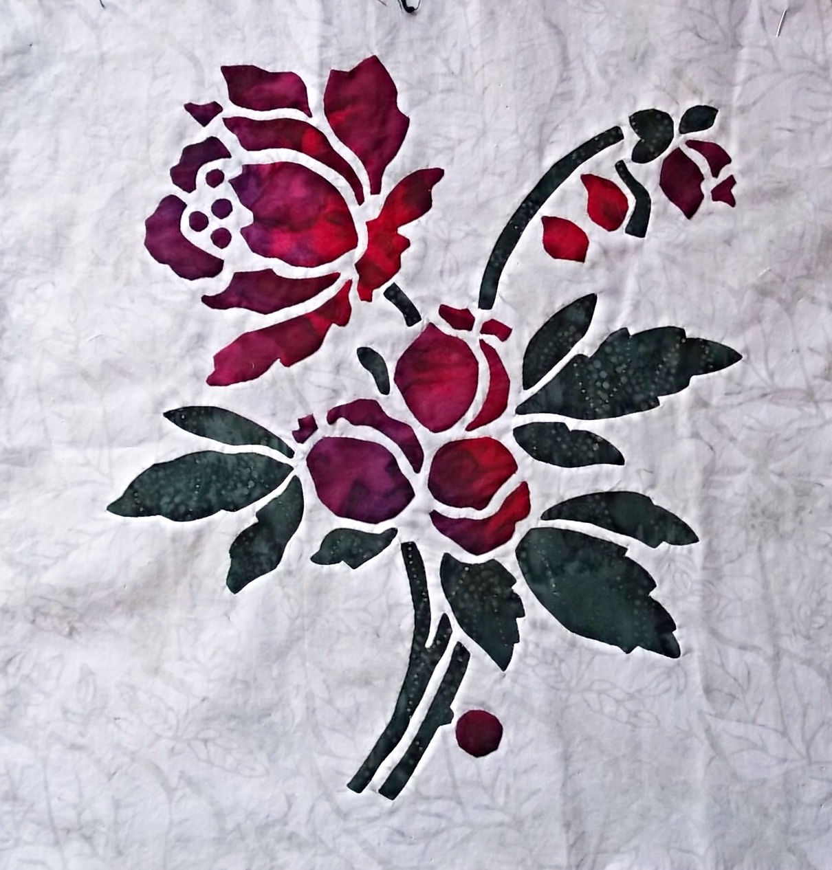 Rose , 2 of 9, Victorian Flower Garden. 16" x 16" block. Adding color on top.