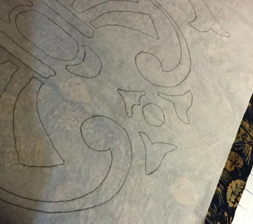 Traced on my Soft Fuse and fused to the wrong side of the top fabric.