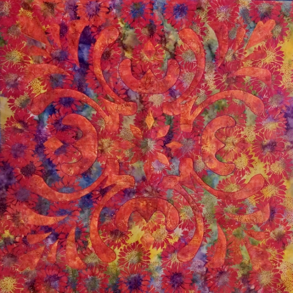 Majesty, Medallion IX. created by machine for Island Batik featuring fabrics from Flower Fields, Spring Collection/2015.