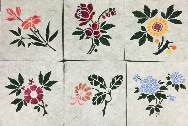 Our Victorian Flower Garden Quilt is starting to bloom with 6 of 9 16" x 16" blocks- Lily, Rose, Sunflower, Apple Blossom, Trumpet Vine & Forget-Me-Not .