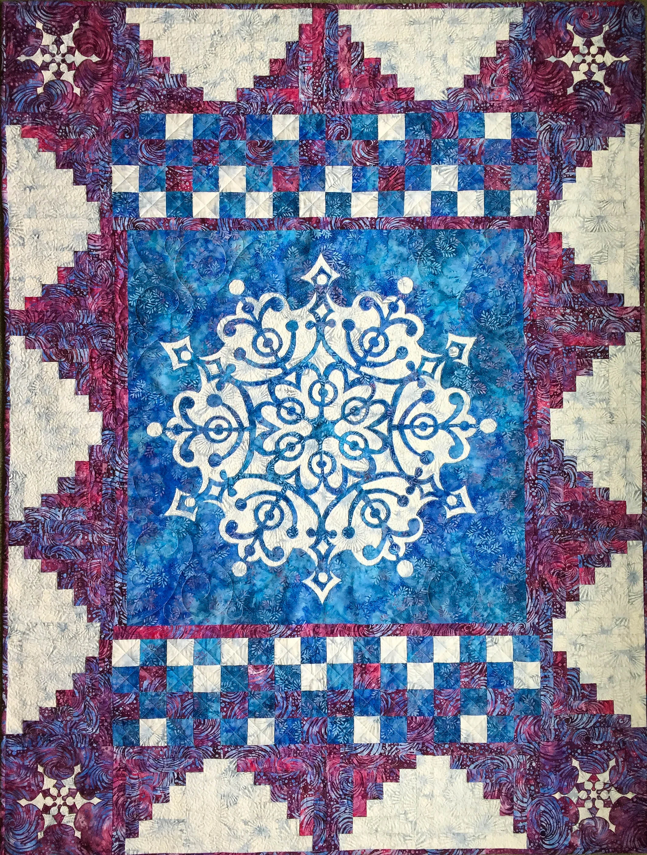 Frosty Frozen Wonder Quilt , 48" x 64". Need Frozen Wonder Medallion VIII and Frosty Quilt Expansion pattern. Special price when purchased together.