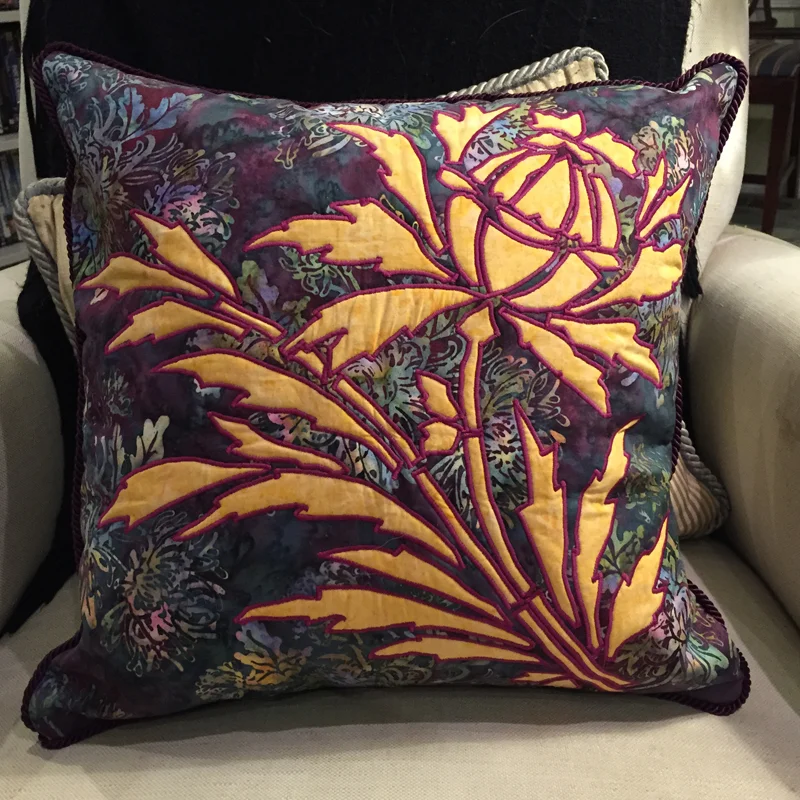 Thistle,7 of 9, (16" x 16") of Victorian Flower Garden . Pillow created by machine reverse applique.