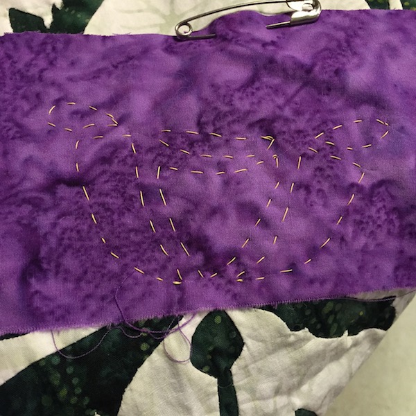 6. Basting third colour viewed from the front (right side).