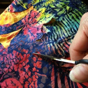 pic 3. Snip to trim away the top fabric.