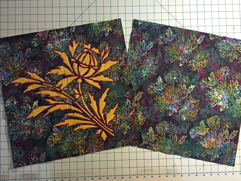 Pic 3.Cut back out of top fabric the same size as top. In this case 17 1/4".