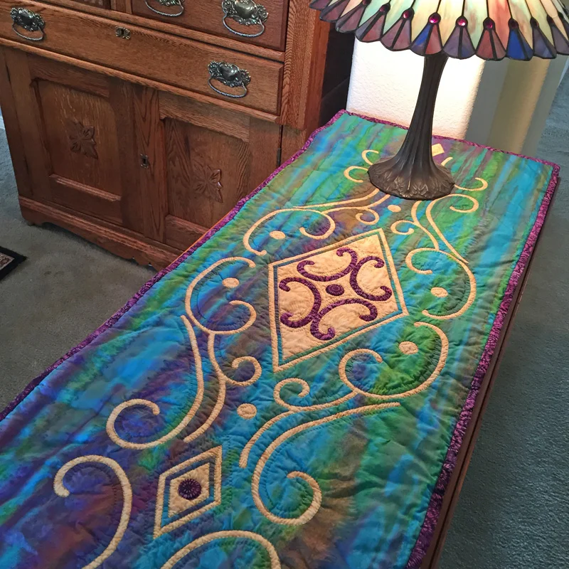 Vintage Jewel (18" x 43") table runner. Hand reverse applique