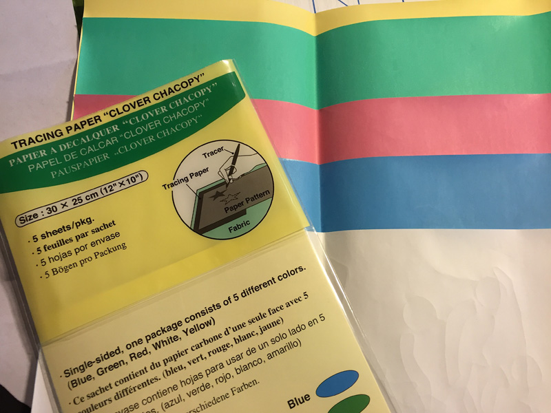 Chacopy Tracing paper by Clover. 5 sheets, 10" x 12", in 5 colors. I got this from Nancy's Notions on line.