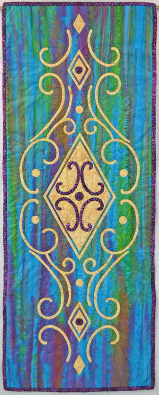 Vintage Jewel: table runner VI (18" x 48"). Hand reverse applique, hand applique
