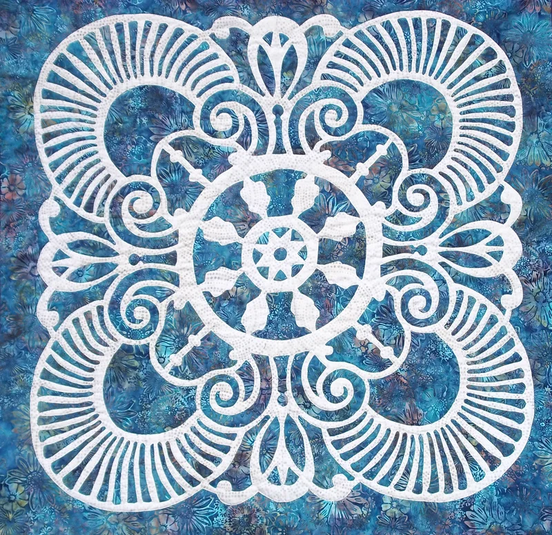 Captain's Wheel (36" x 36"). Hand reverse applique. I AM AQS special.