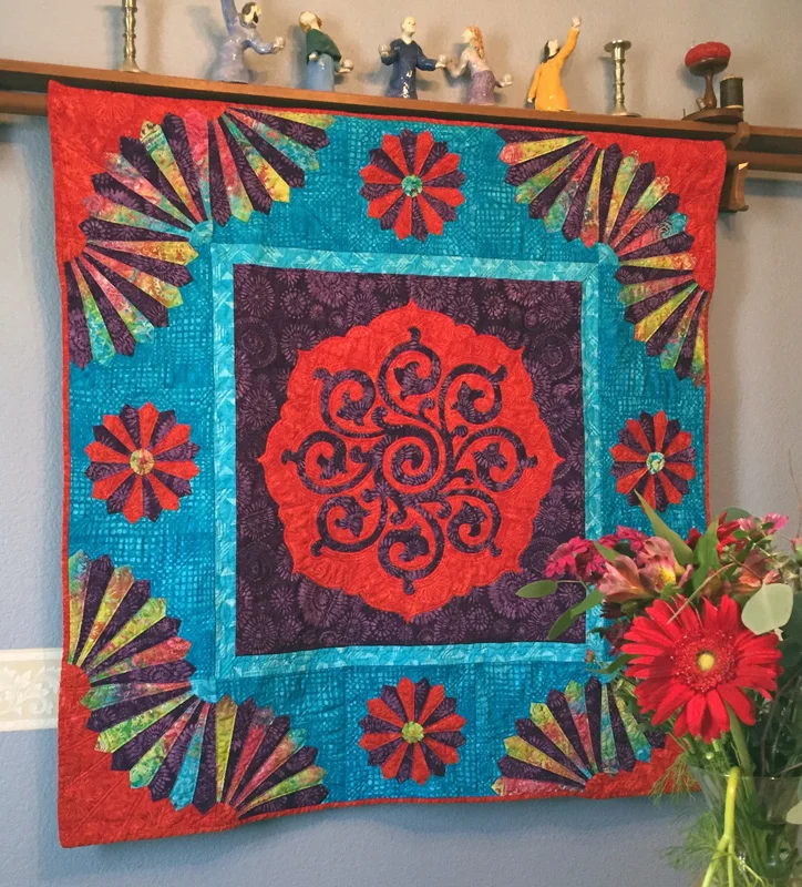 Fan the Flame Quilt VIII (50" x 50") Hand reverse applique