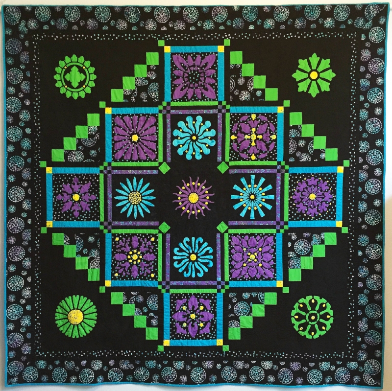 Midnight Explosion Quilt VII (95" x 95"). "Burst into Life". See it in Batik Textiles, booth 915! Get the patterns from us in booth 416!