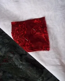 Pic. 1. Place accent fabric on right side of background fabric. Pin in place.
