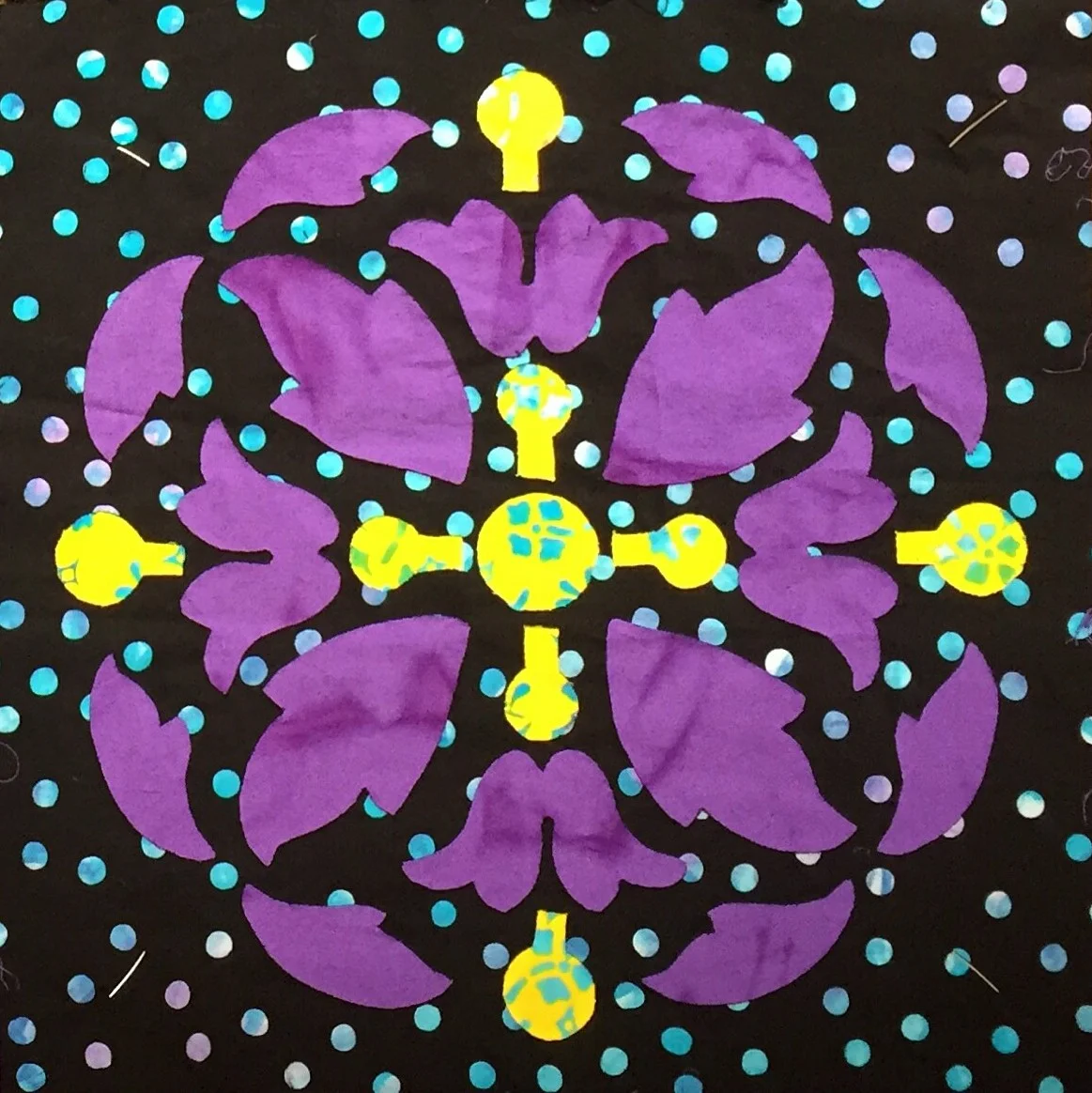 Block 7 from Midnight Explosion Quilt VII. Center circle has a 1/2" diameter.