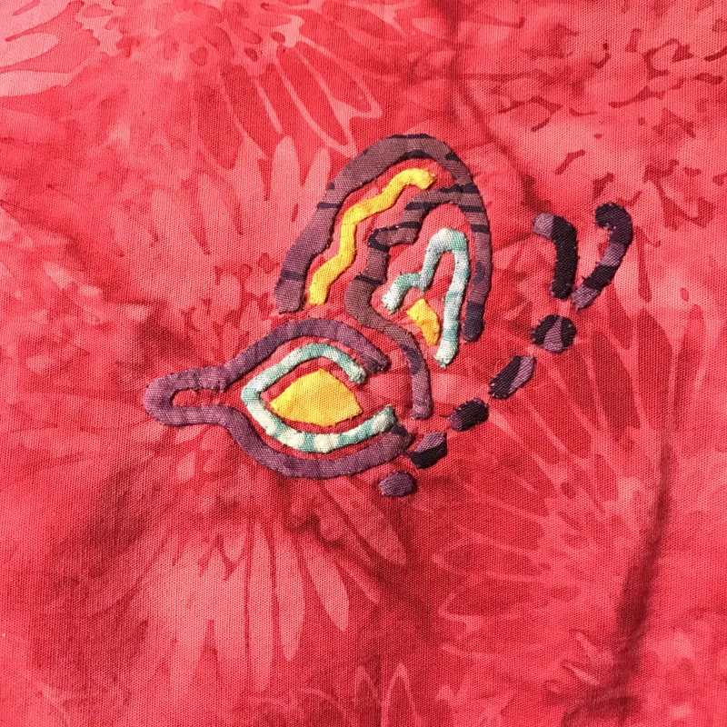 Original all appliqued 4" butterfly corner block. Most of the applique was 1/8" or less.