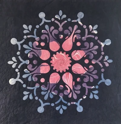 Remembrance, Medallion XIV (36" x 36"). hand or machine reverse applique. top fabric by Cherrywood Fabrics, background fabric by Paula Lavender. New fall 2017.