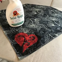 Using Terial Magic spray-on stabilizer for napkins.