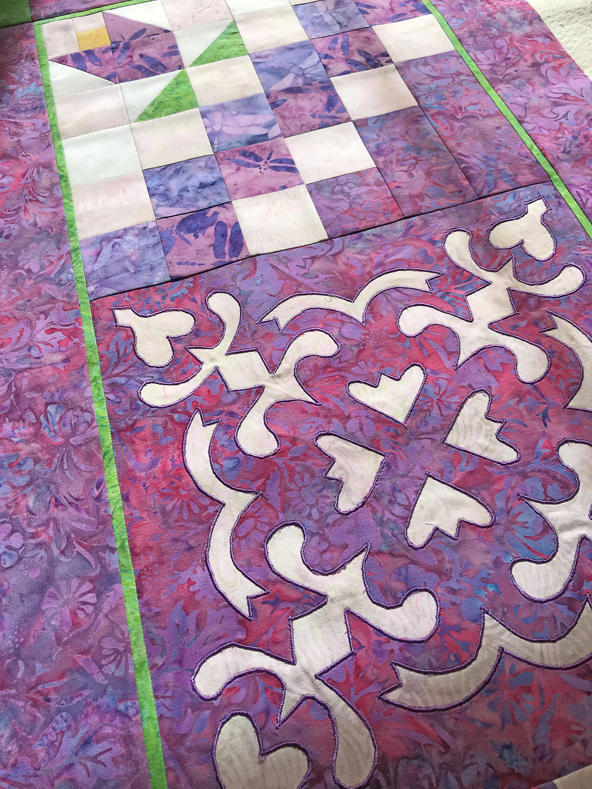 Sample #1, by machine reverse applique, assembled and layered.