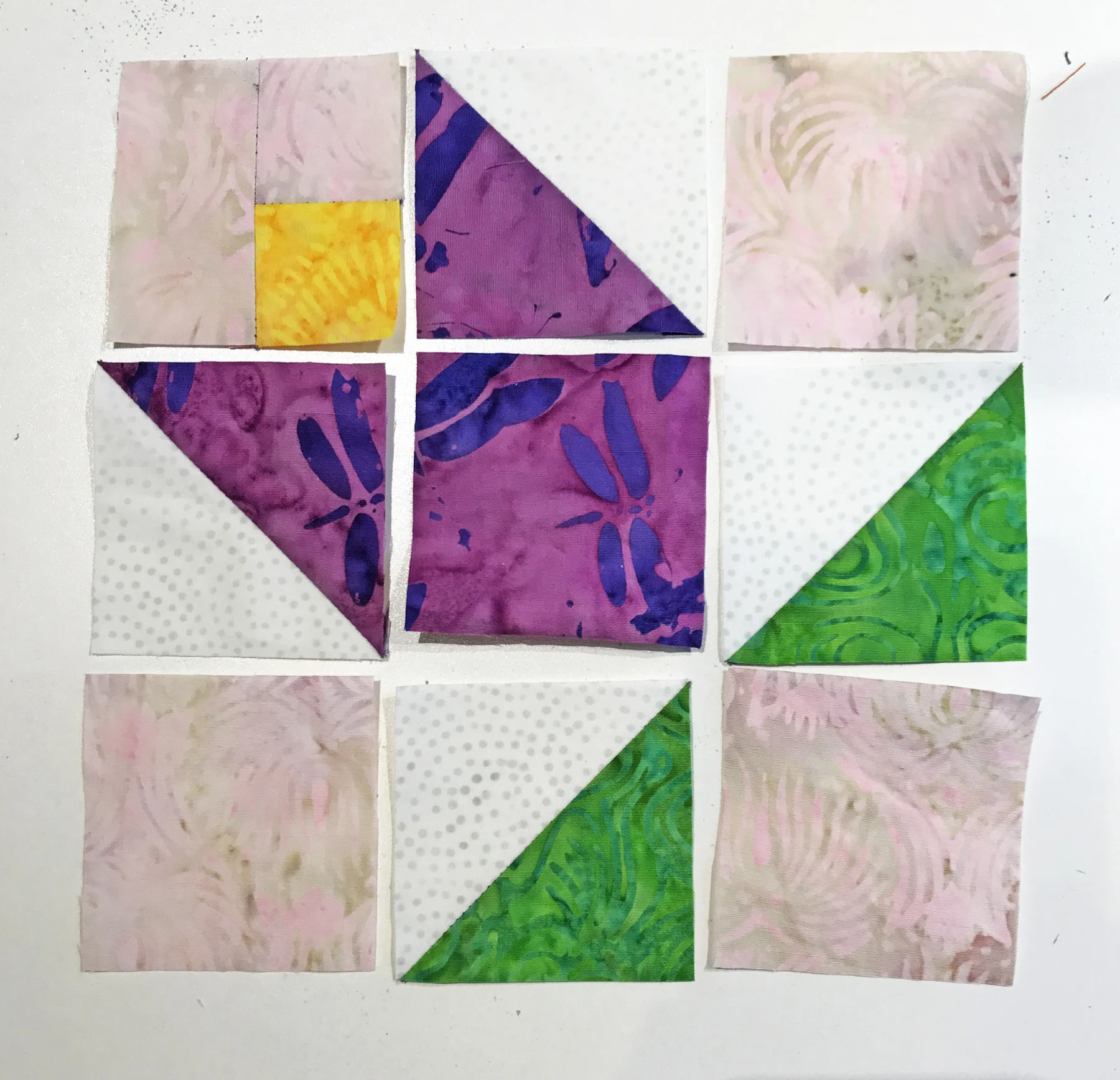 Tulip block (6" x 6") all ready for sewing together.