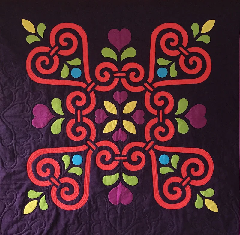 Sweetheart Sorbet: Medallion XII (26" x 26") for hand or machine reverse applique and applique. New fall 2017 in hand dyes by Stipples, Etc.