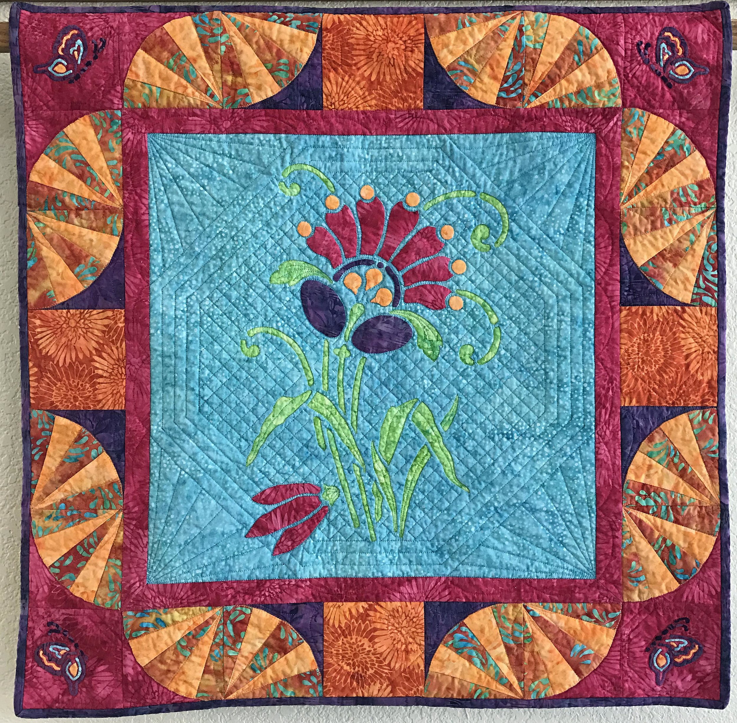 Amidala’s Flower mini-quilt X (28” x 28”) for hand or machine reverse applique with applique.
