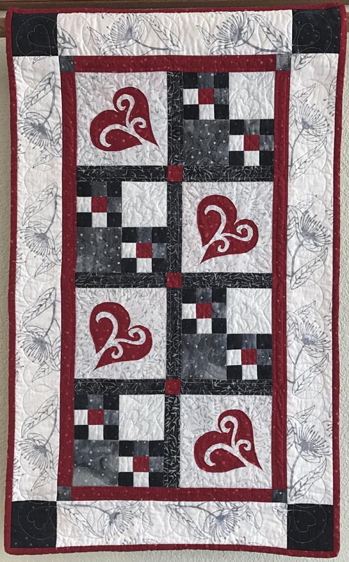 Snowy Hearts, table runner IX (21 1/2” x 35 1/2”)
