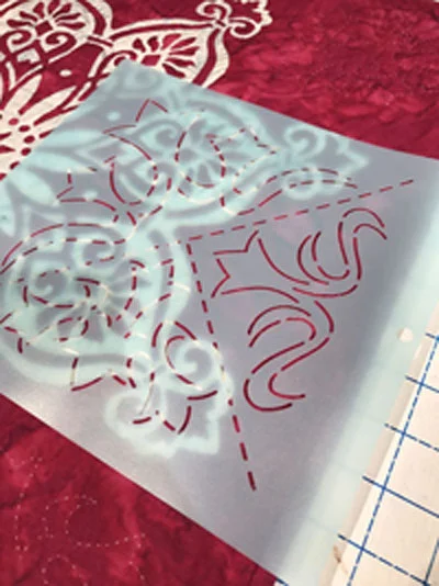 Stencil motif HOL-355-08 by The Stencil Co. to fill in the top, bottom and sides of Rose Window re-make.