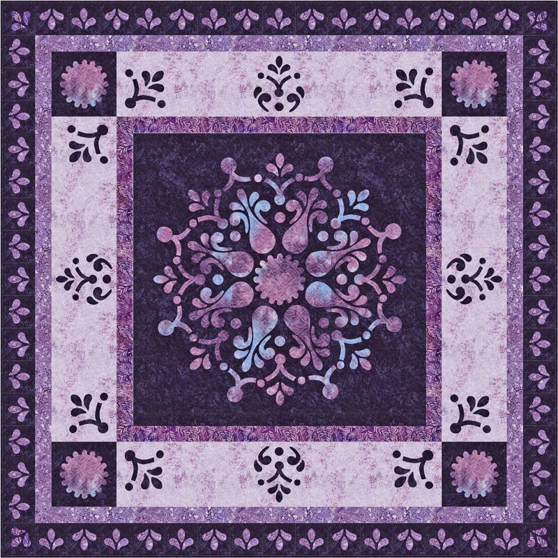 Appassionata Quilt XIV (68” x 68”) for Hand or machine reverse applique with applique. Learn to make this pattern in the class at Road to CA 2020.