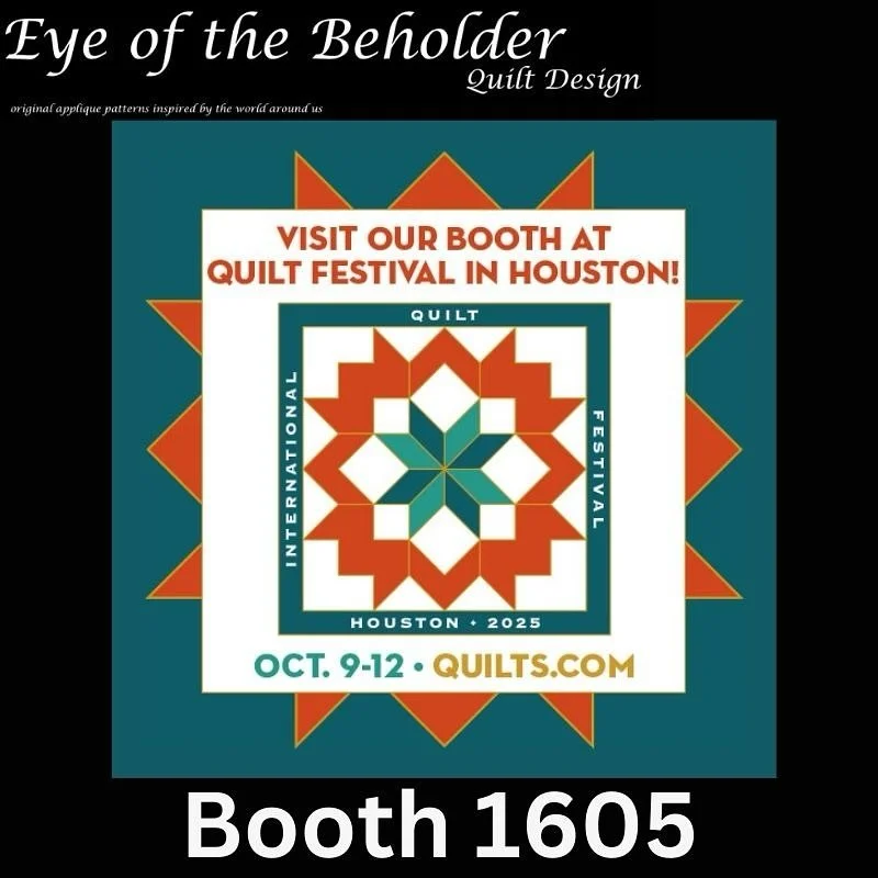 See you in booth 1605 at @quiltfestival Oct. 9-12. We love seeing our friends and sharing our techniques and new designs! See you there! #quiltfestivalhouston #quiltfestival #eyeofthebeholderquiltdesign #reverseapplique #reverseappliquepattern #notio