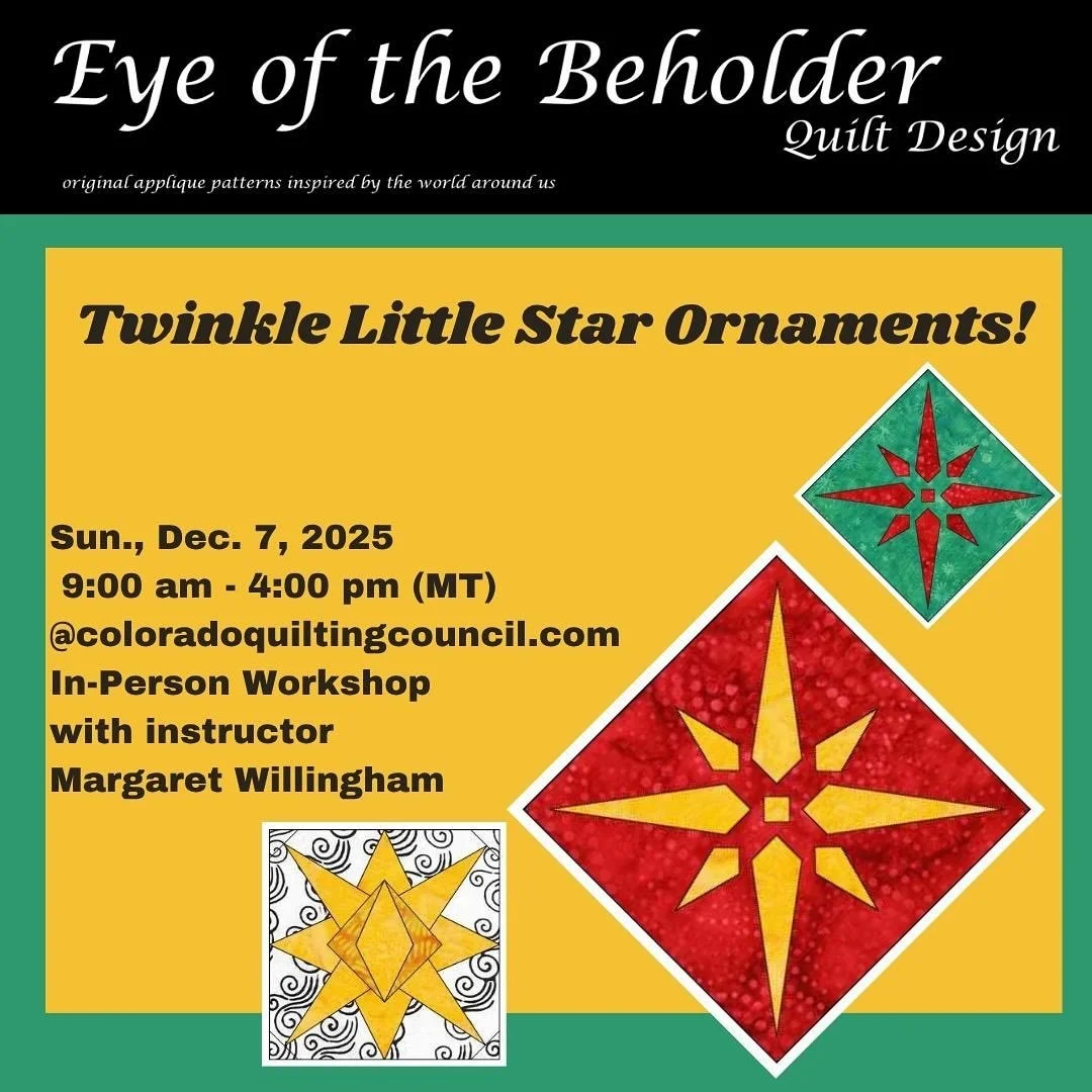 @colorado_quilting_council December 6 &amp; 7: &ldquo;Reverse Applique: Revealing Beauty &ldquo; and &ldquo;Twinkle, Twinkle Little Stars&rdquo; Workshop. Find out more information on our website. Sign up at CQC.org #coloradoquiltingcouncil #cqc #eye
