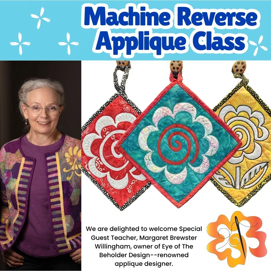 Machine Reverse Applique Class: Sunflower Swirl Potholders at The Quilt Store