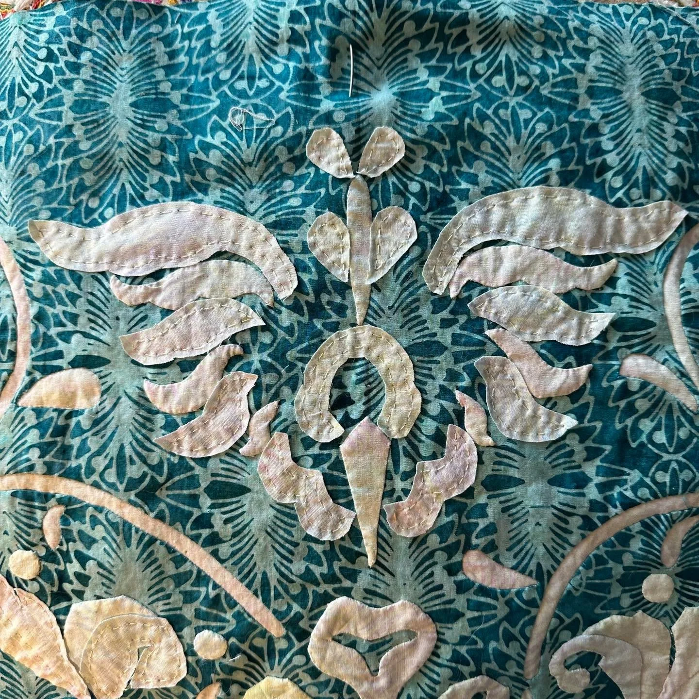 Creating new design continues- Hand stitching, shapes x shapes, the angel wings on &ldquo;Susan Elizabeth&rsquo;s Handkerchief &ldquo; ; inspired by my great-grandmother&rsquo;s embroidery work and brought to life in batiks by banyanbatiks using our 