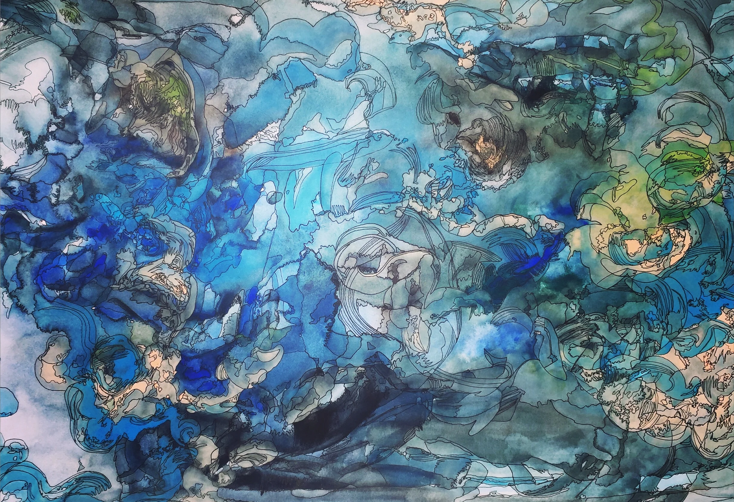 commission 2016 Gouache and ink on paper 20" x 35"