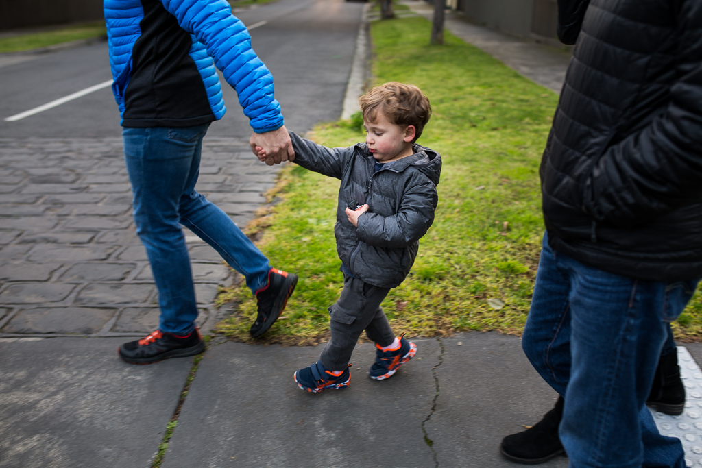 family photography - little boy walking with dad