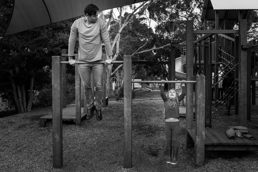 family photography - dad and daughter on gymnastics bars