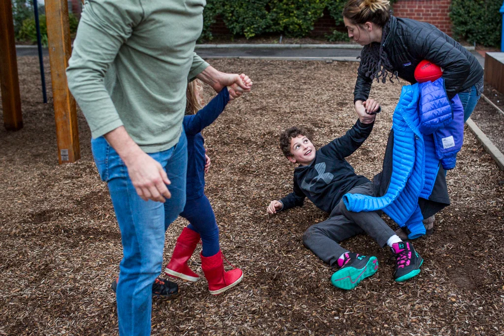 family leaving park