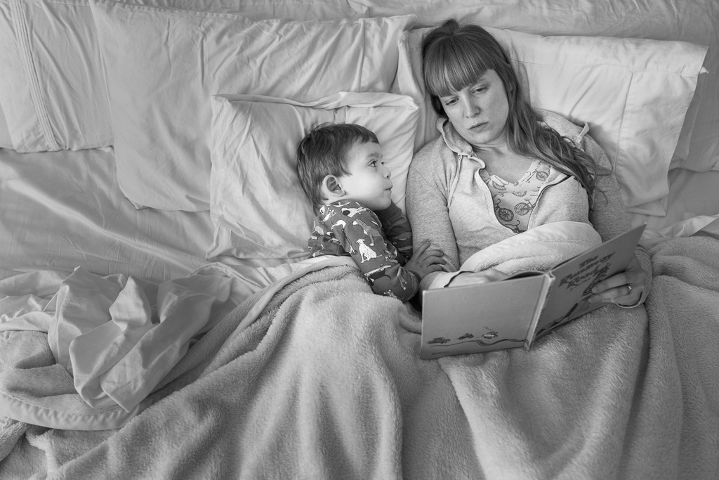 family photography - story time mom and son