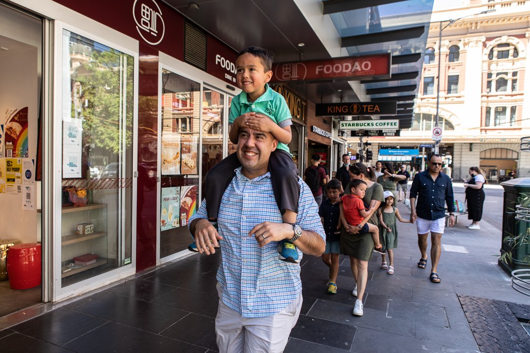 melbourne family photography - walking in the city