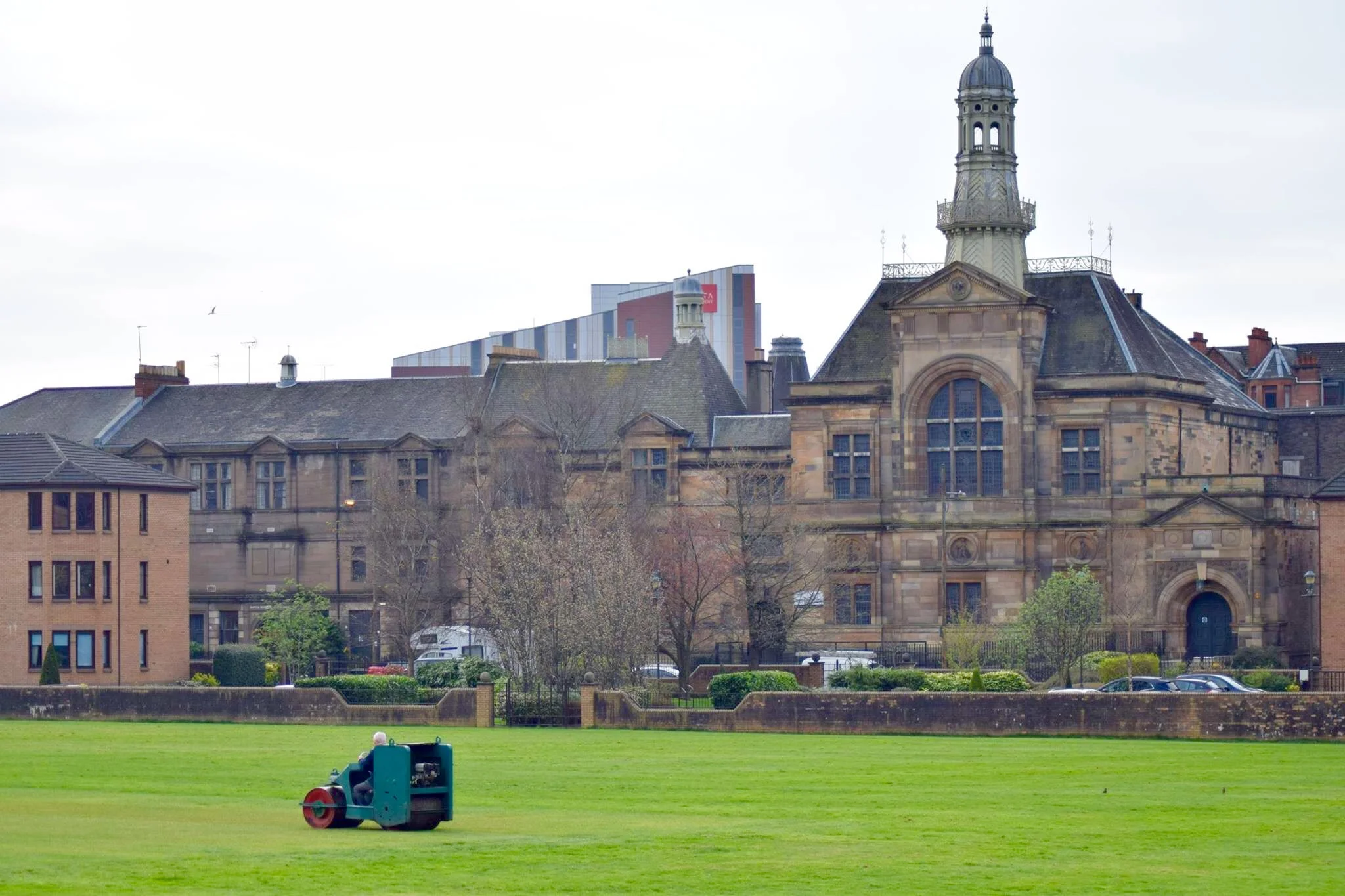 Rolling the square: Spring preparation at West of Scotland Cricket Club, Glasgow.