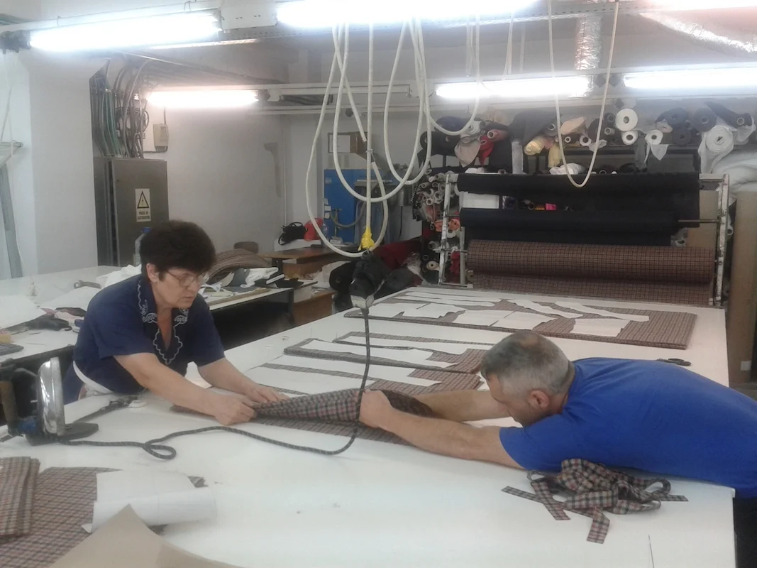 One of the most painstaking points of the production process: matching plaid at the seams