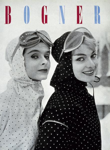 © Bogner Moments 1932 - 2012, On the dot: polka-dot ski jackets with a tailored hood and stylish ski goggles are all the rage for lady skiers from Cortina d'Ampezzo to Colorado, published by teNeues, www.teneues.com. Photo © Willy Bogner GmbH & Co. KGaA
