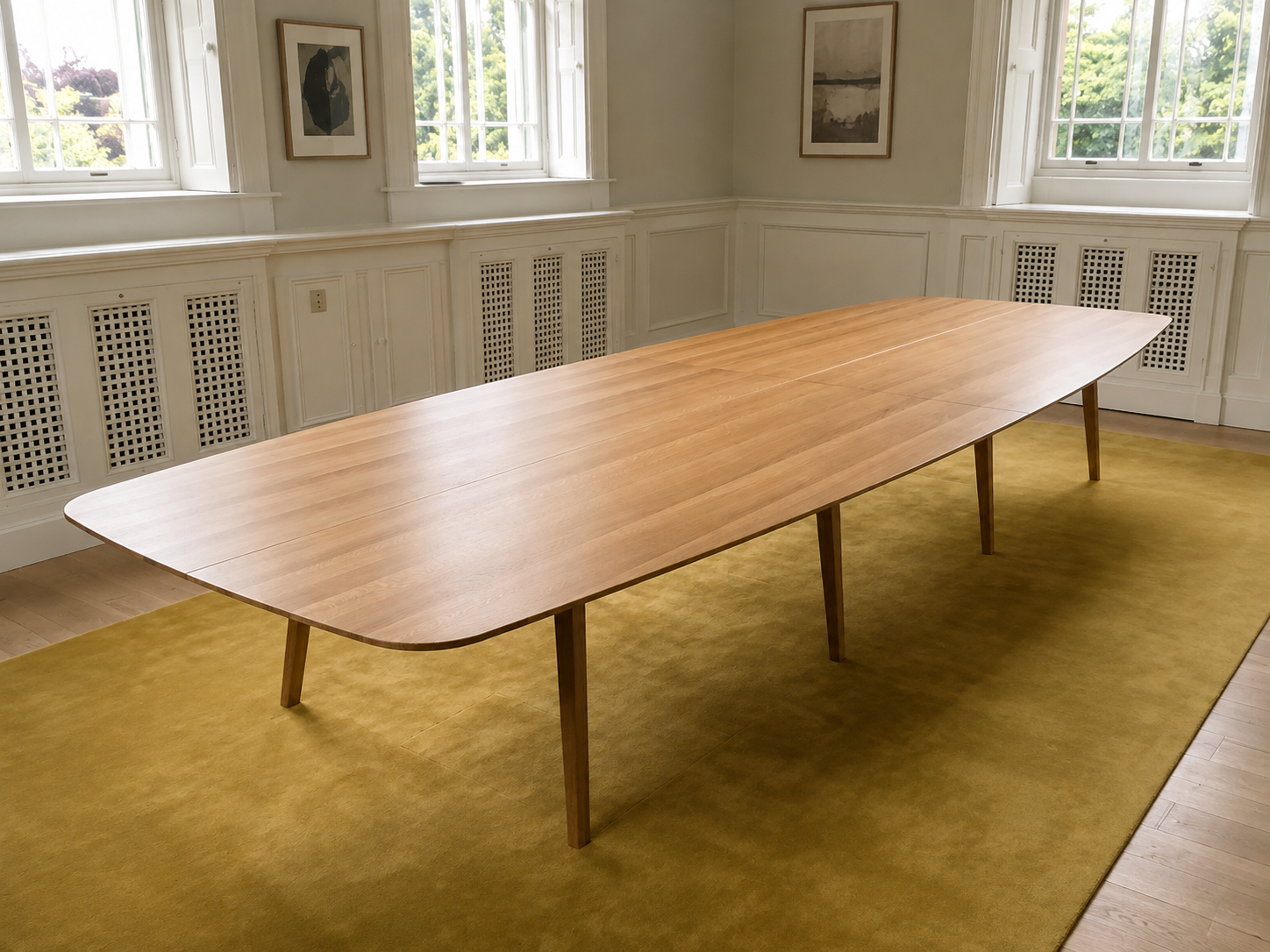 MOdern, mid-century inspired boardroom table, Oak