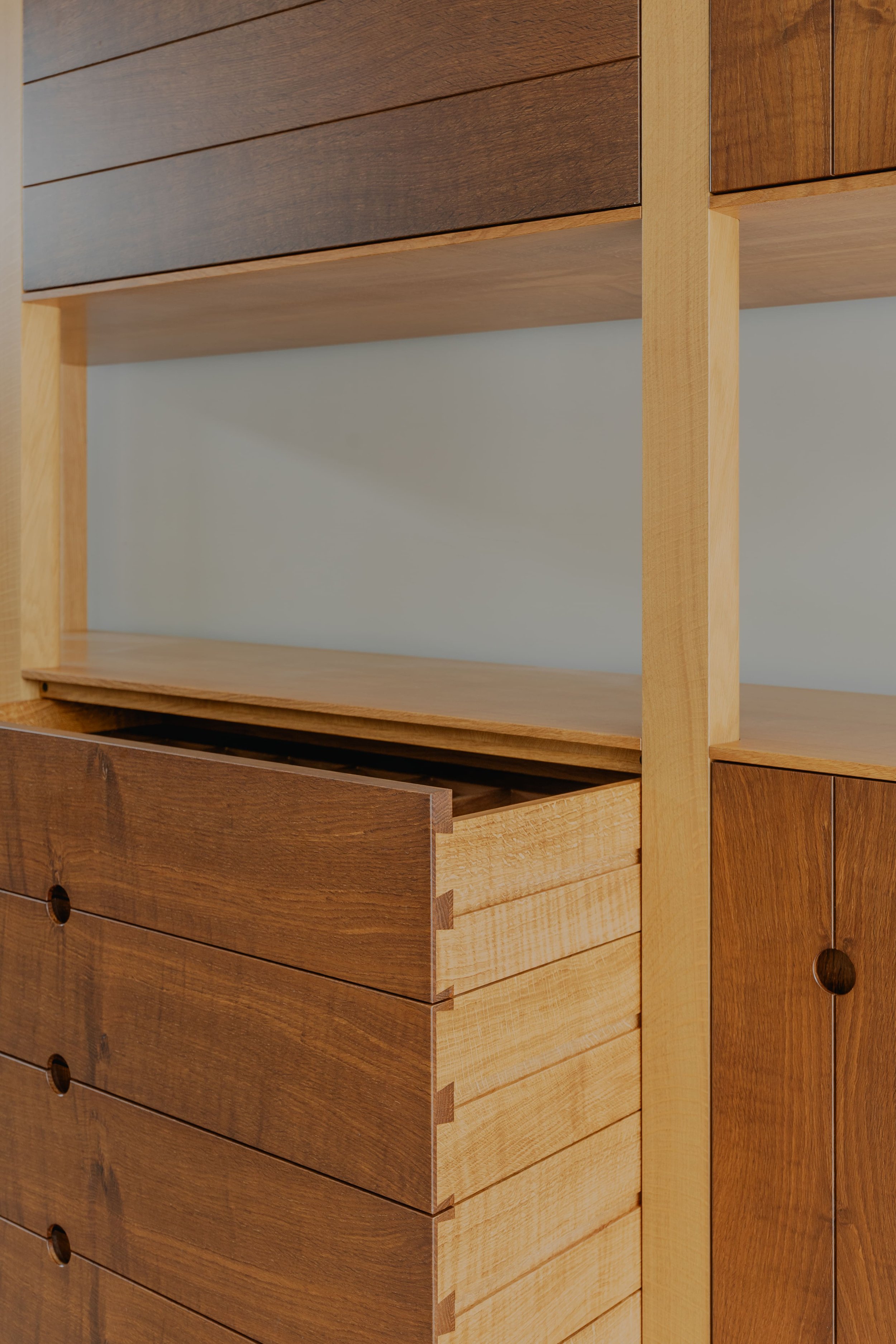 Bespoke designed whiskey cabinet, scottish oak, detail
