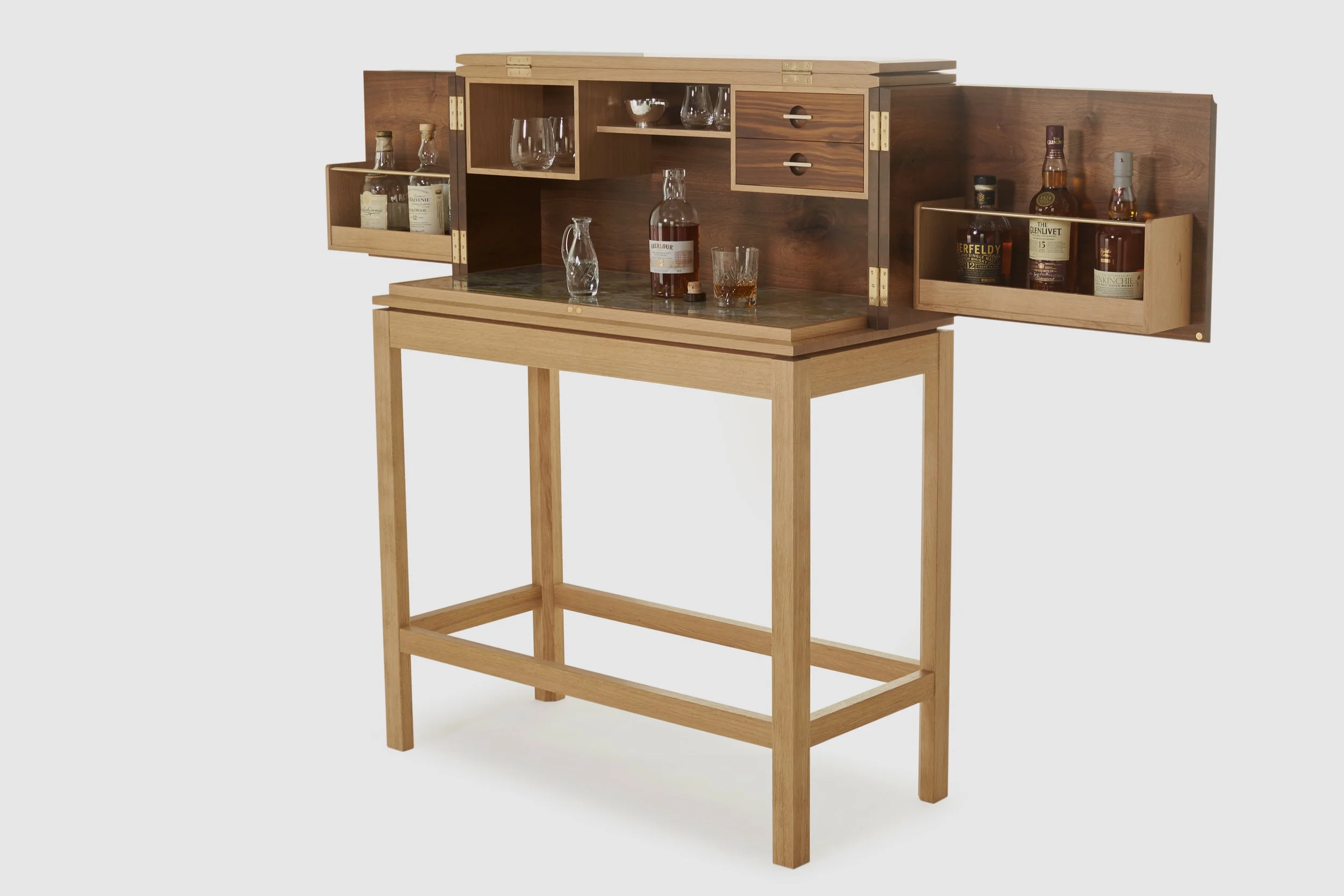 Walnut and oak Scottish whisky cabinet