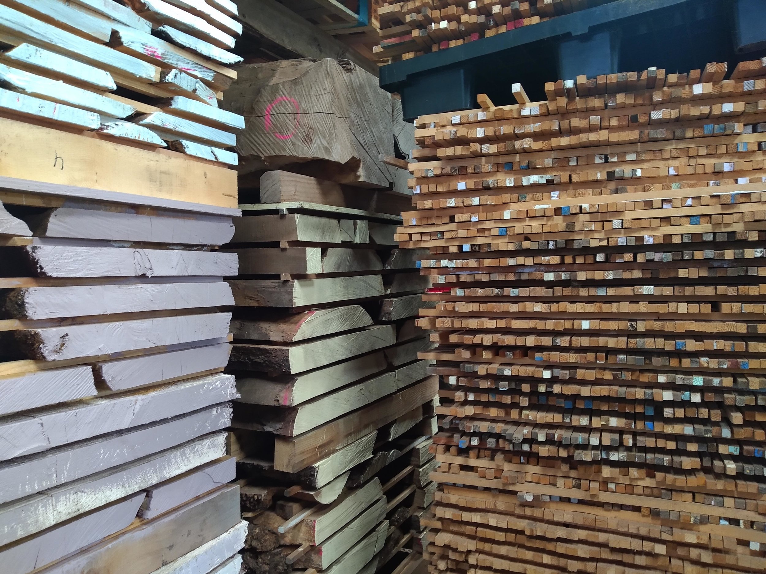 Stack of Scottish timber used in custom hand crafted bespoke commission furniture by Namon Gaston