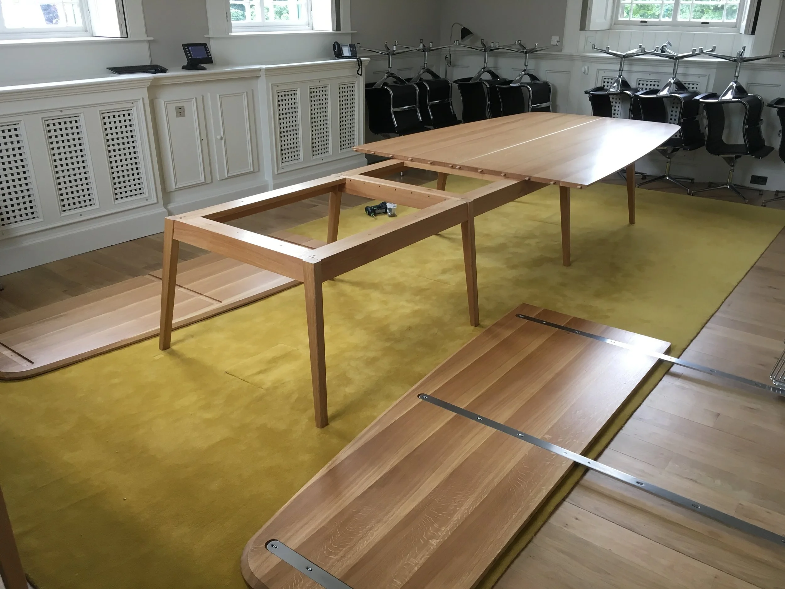Oak boardroom table construction
