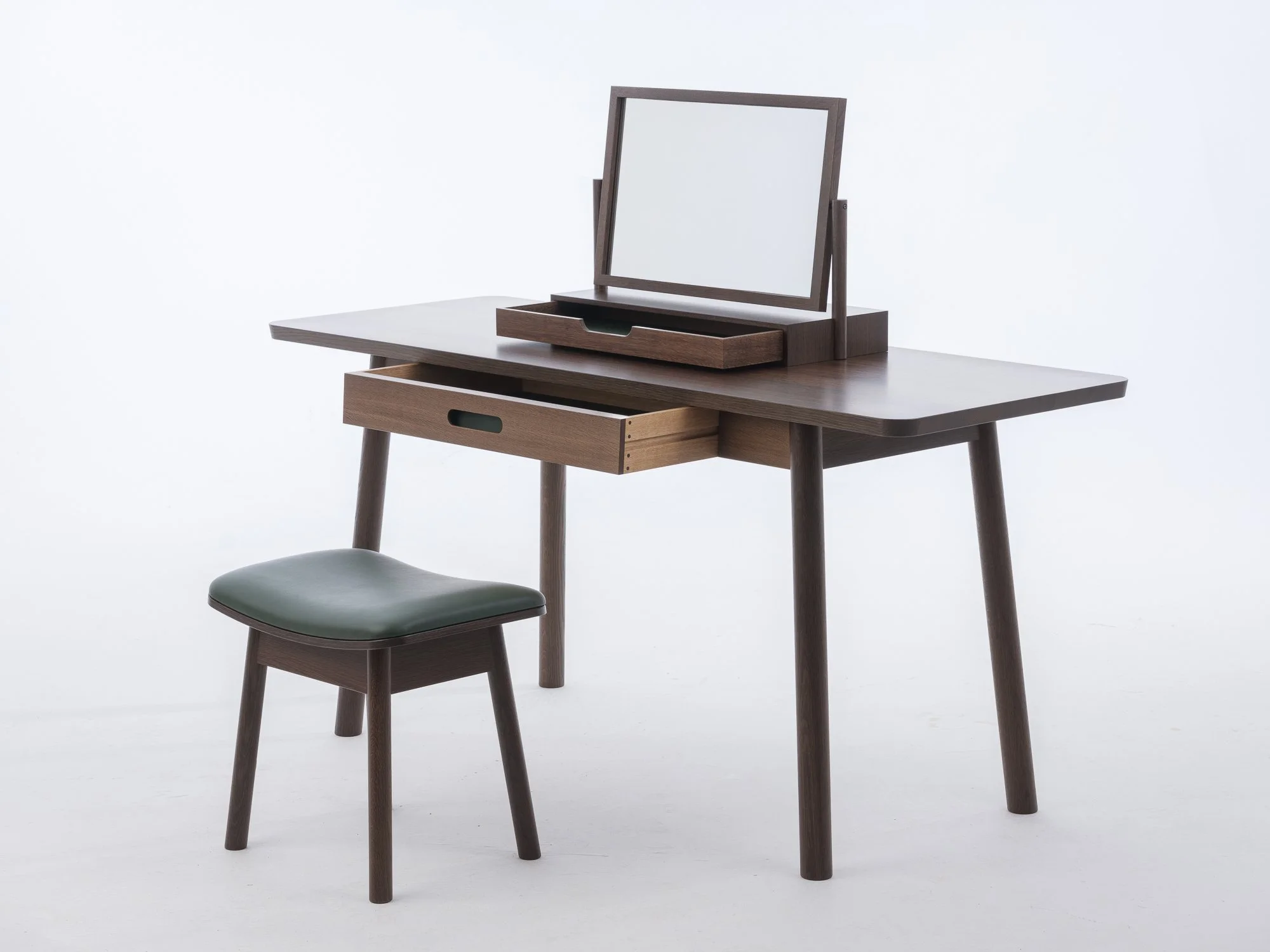 fumed oak stool with green leather stool