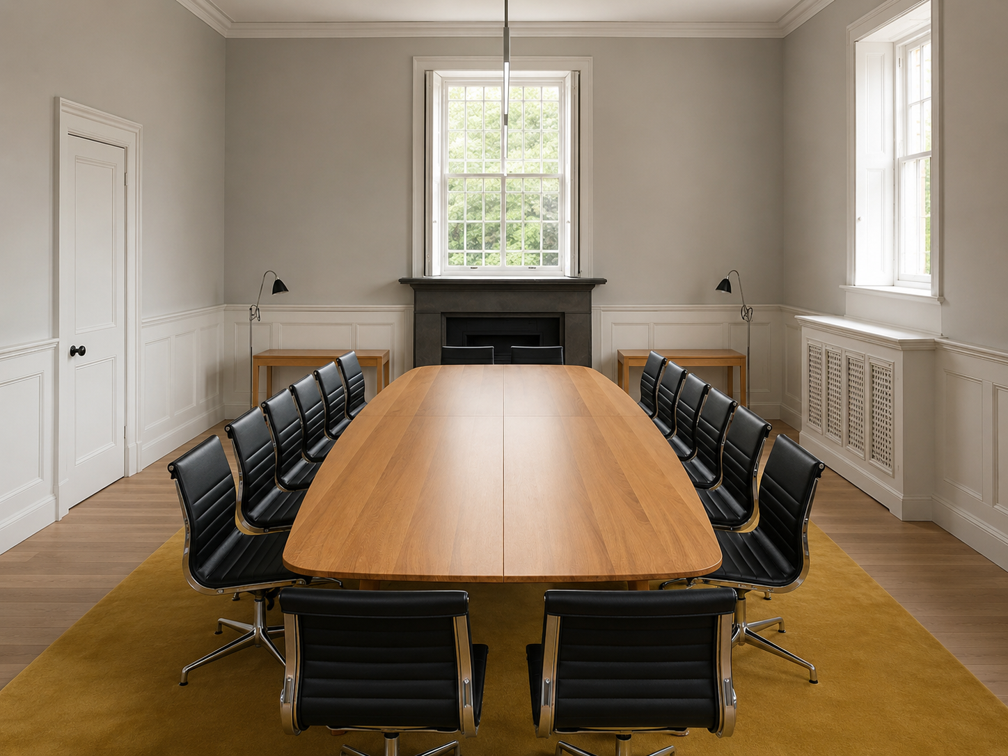 modern, sleek, oak boardroom table